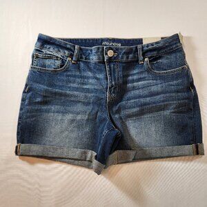 Maurices Womens Jean Shorts 16 Mid Rise 5" Inseam Cuffed Med Wash Whiskers NWT